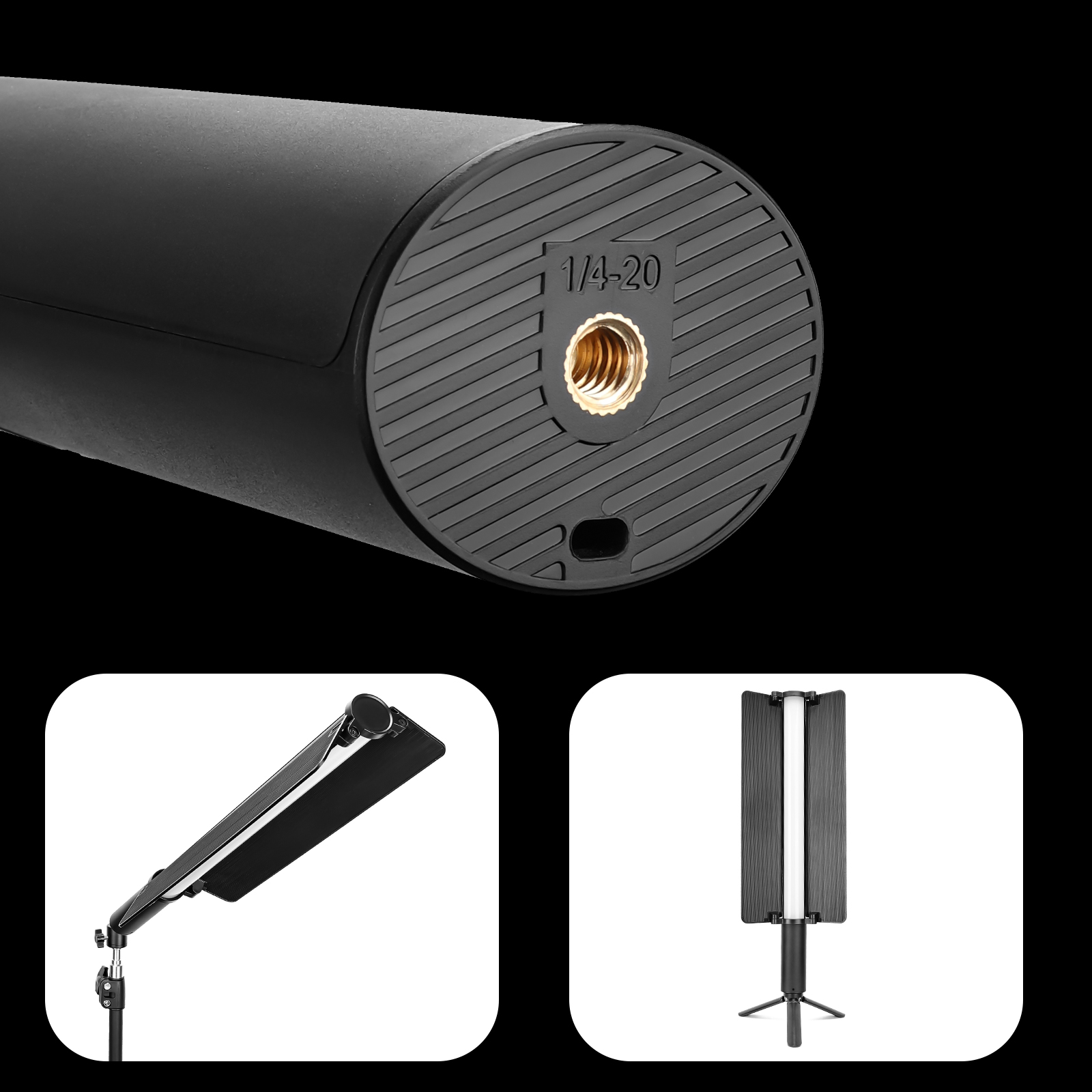 LUXCEO P520 photography light featuring a 1/4-20 mounting point, making it compatible with various stands and accessories.