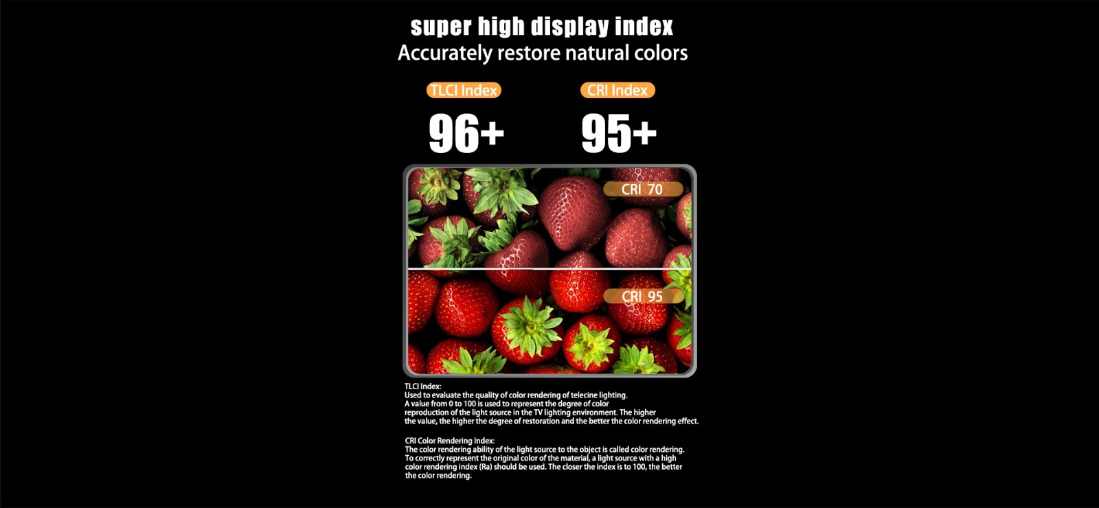 LUXCEO SL100D LED video light with super high color rendering index (CRI) of 95+ and TLCI index of 96+.