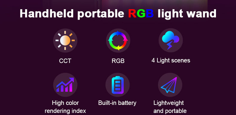 LUXCEO V10 RGB LED Camera Video Light features adjustable CCT, RGB full color control, 4 light scene modes, high CRI, built-in battery, and a lightweight, portable design.