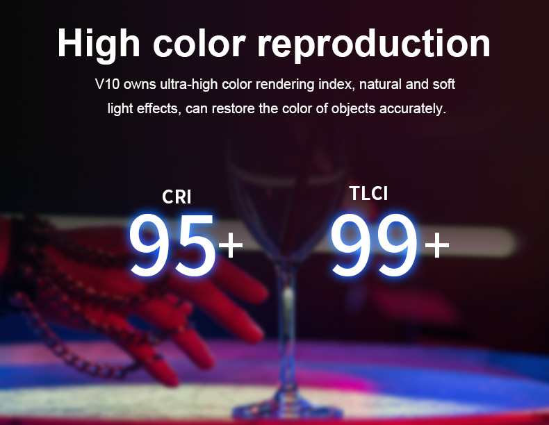 LUXCEO V8 Portable RGB LED Fill Light features a high color rendering index (CRI) of 95+ and TLCI of 99+.