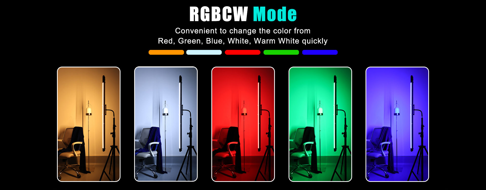 LUXCEO P120S RGB Full Color Video Light with RGBCW Mode that lets the user change the color from Red, Green, Blue, White, Warm White quickly. 