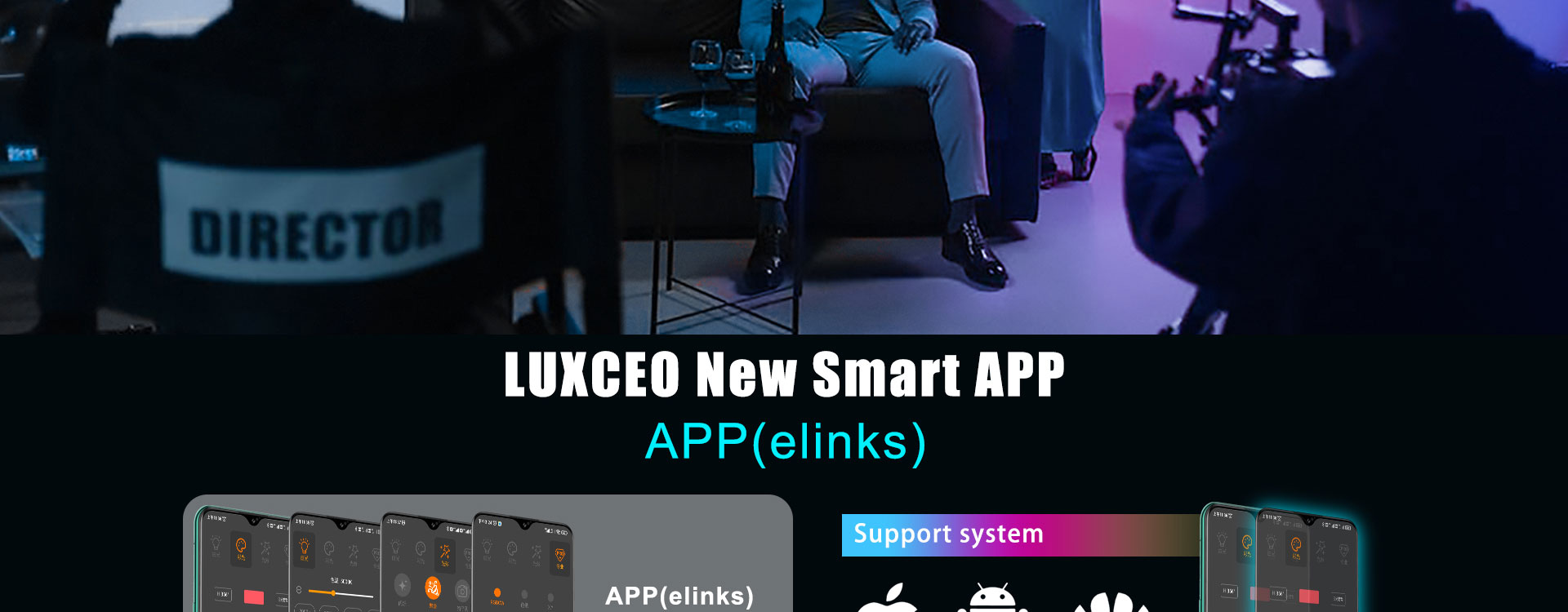 LUXCEO P120S RGB Full Color Video Light showcases Smart APP(elinks), with a sleek and easy to use interface to control and change light settings.
