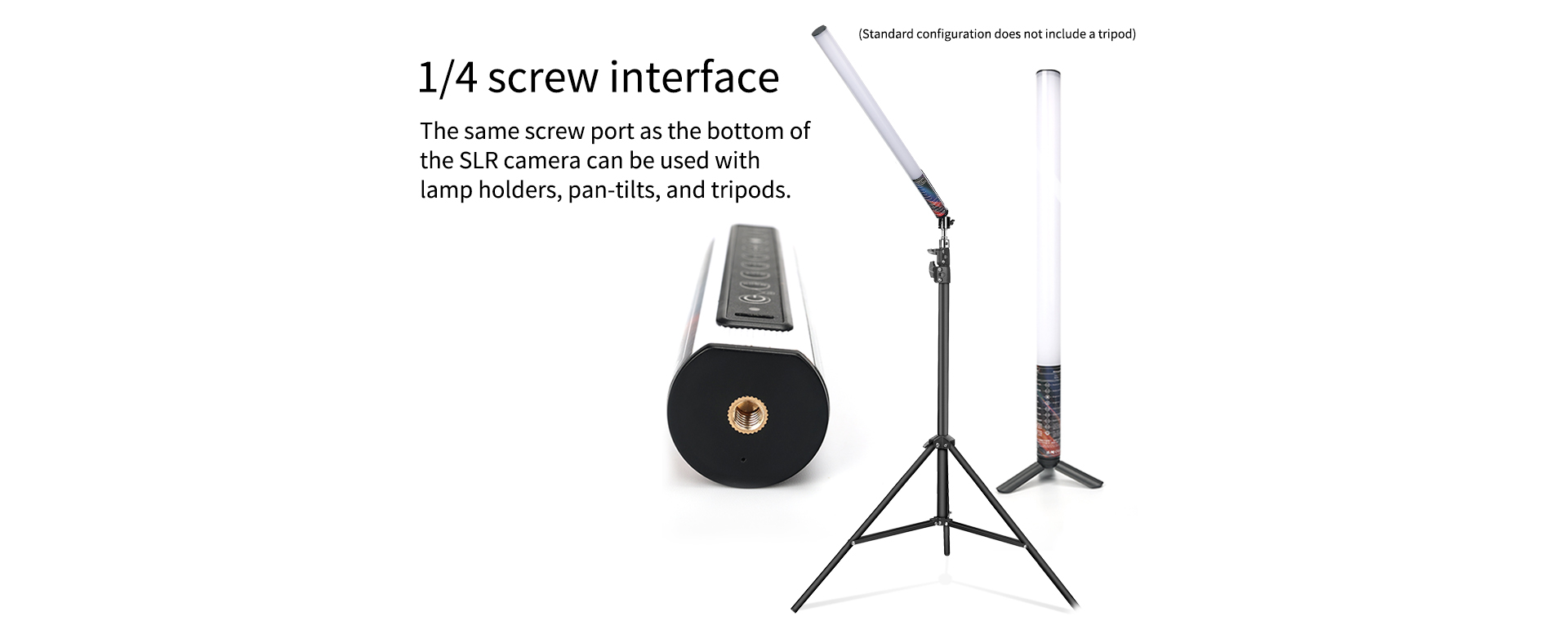 LUXCEO Mood 1 RGB LED Atmosphere Light with the 1/4 screw interface is the same screw port as SLR cameras and can be used with lamp holders, pan-tilts, and tripods.