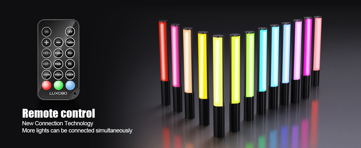 LUXCEO P400/P400S RGB Photography Light with a remote control for new connection technology so that more lights can be connected simultaneously.